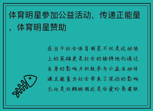 体育明星参加公益活动,传递正能量,体育明星赞助