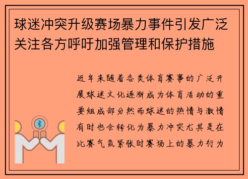 球迷冲突升级赛场暴力事件引发广泛关注各方呼吁加强管理和保护措施